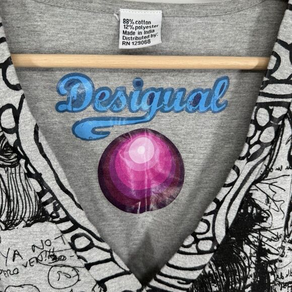 Desigual Women's Graphic Print Jersey Dress Size XL Gray Multicolor Artsy - Picture 2 of 7